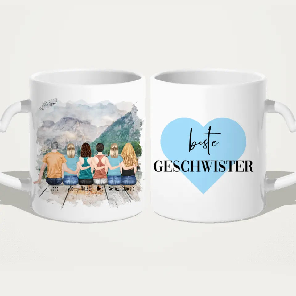 Personalisierte Tasse mit Bruder/Schwester (5 Schwestern + 1 Bruder)