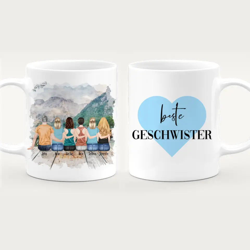 Personalisierte Tasse mit Bruder/Schwester (5 Schwestern + 1 Bruder)