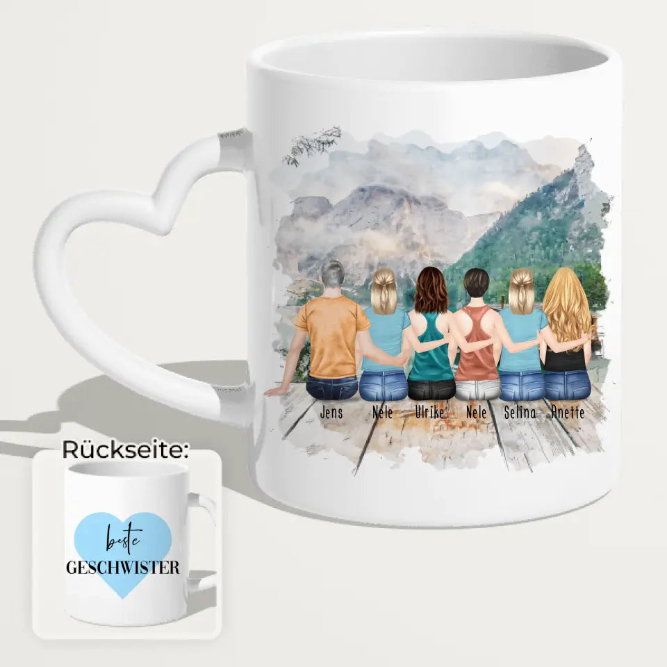 Personalisierte Tasse mit Bruder/Schwester (5 Schwestern + 1 Bruder)