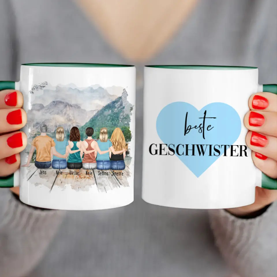 Personalisierte Tasse mit Bruder/Schwester (5 Schwestern + 1 Bruder)