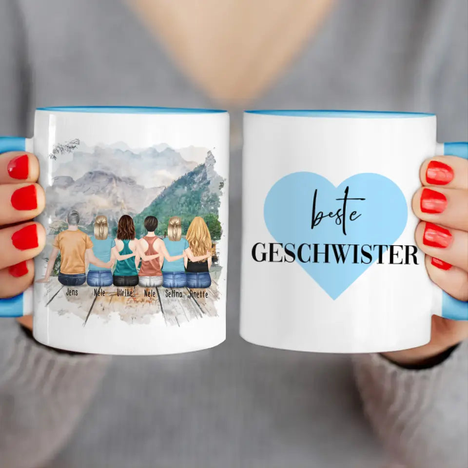 Personalisierte Tasse mit Bruder/Schwester (5 Schwestern + 1 Bruder)