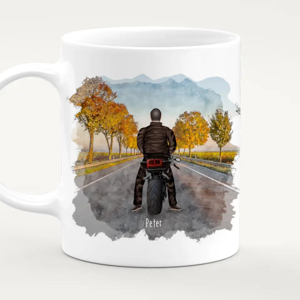 Personalisierte Tasse mit 1-2 Motorradfahrern (Mann oder Frau)