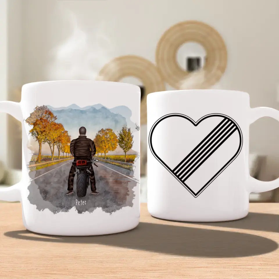 Personalisierte Tasse mit 1-2 Motorradfahrern (Mann oder Frau)