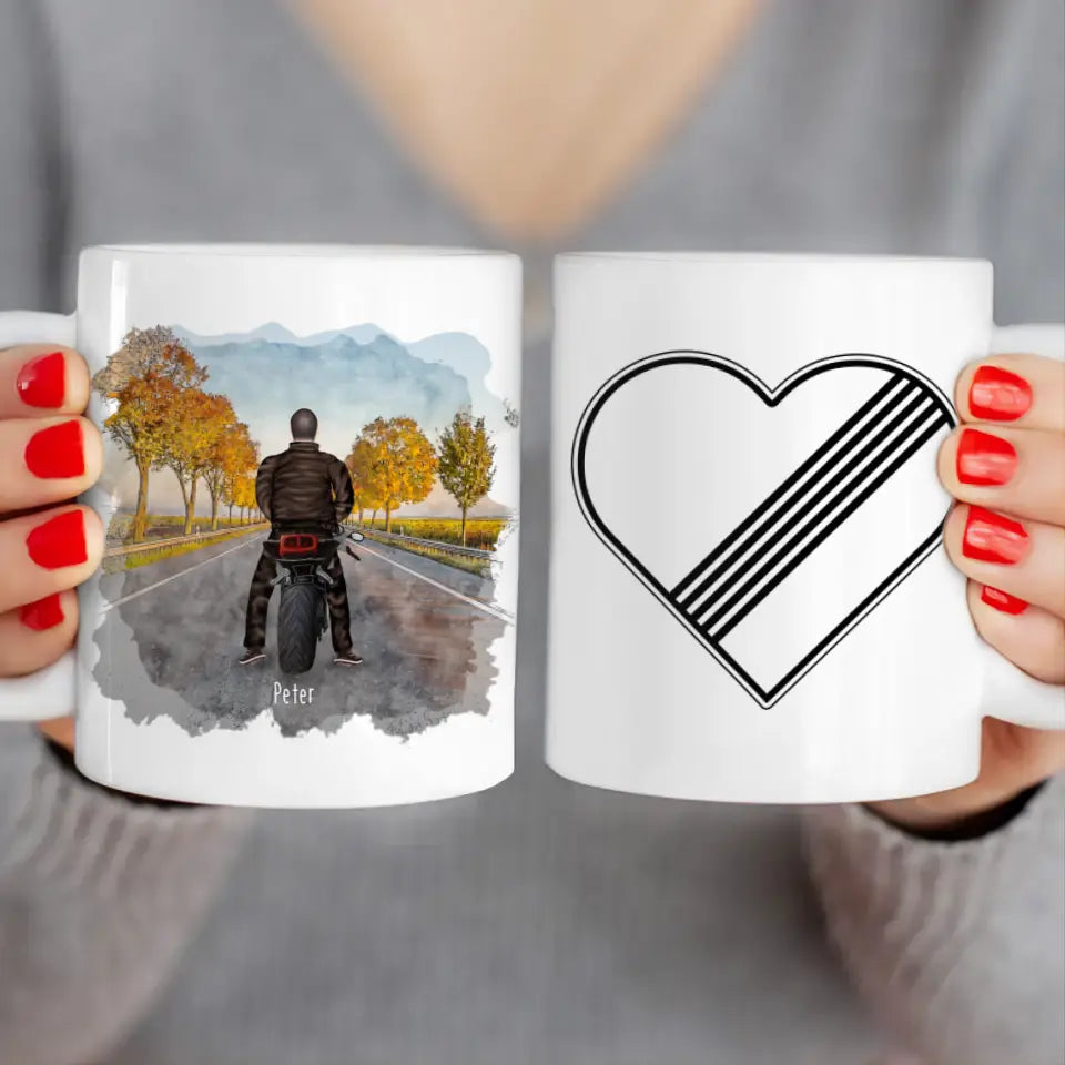 Personalisierte Tasse mit 1-2 Motorradfahrern (Mann oder Frau)