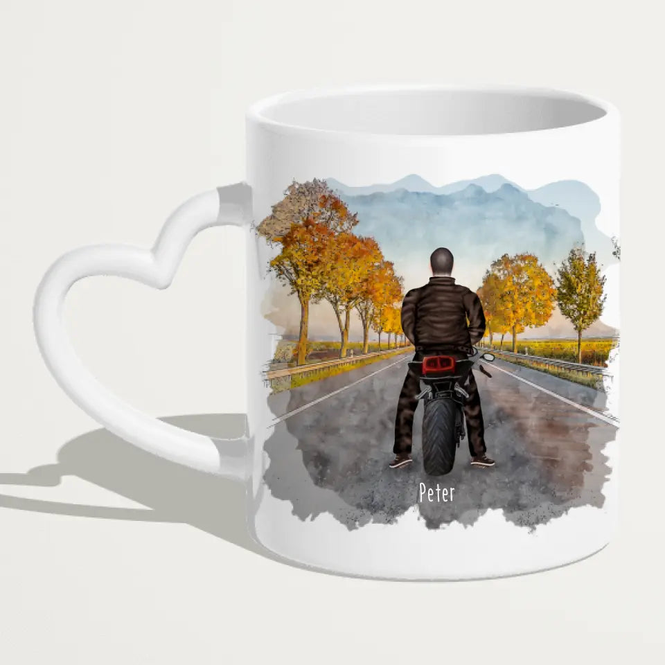 Personalisierte Tasse mit 1-2 Motorradfahrern (Mann oder Frau)