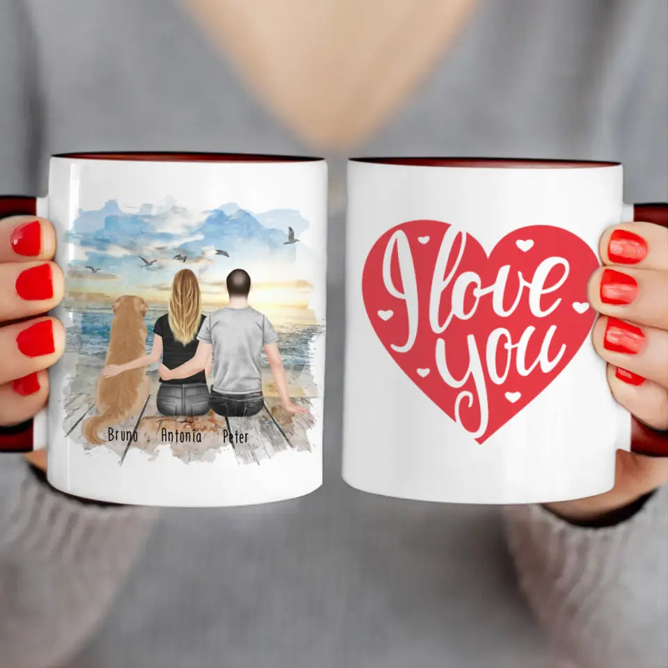 Personalisierte Tasse mit Pärchen und 1 Hund