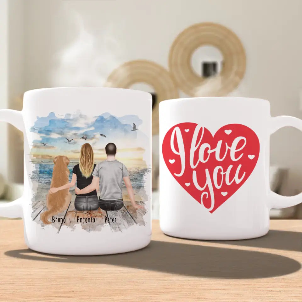 Personalisierte Tasse mit Pärchen und 1 Hund