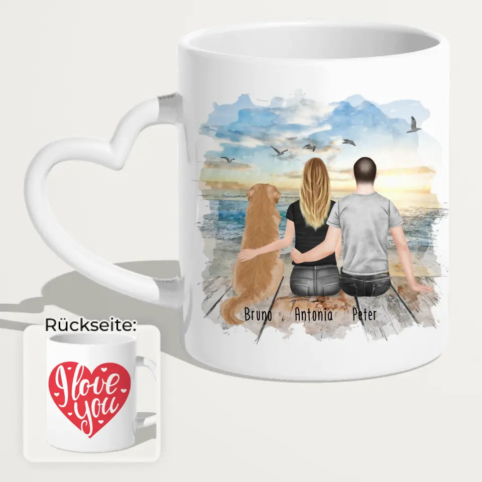 Personalisierte Tasse mit Pärchen und 1 Hund