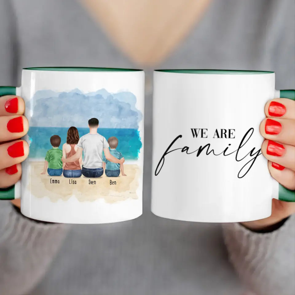 Personalisierte Tasse mit Vater (2 Kinder + 1 Teenangerin)
