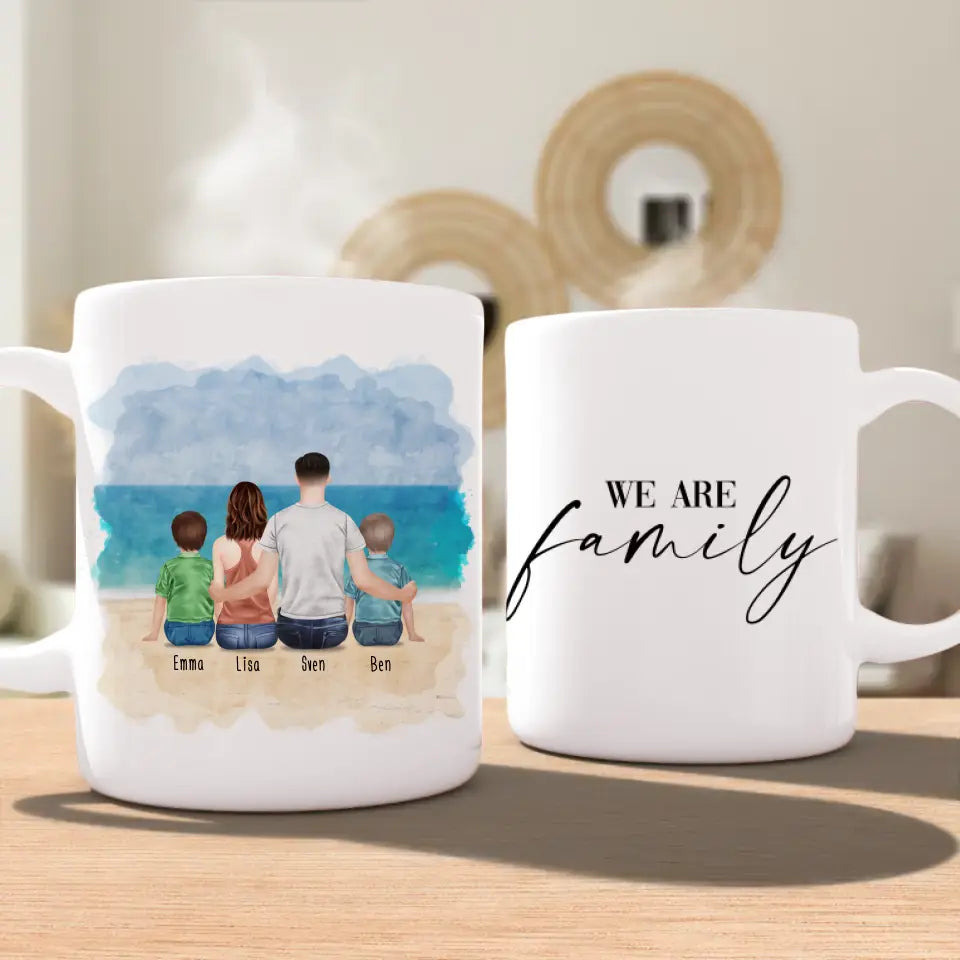 Personalisierte Tasse mit Vater (2 Kinder + 1 Teenangerin)