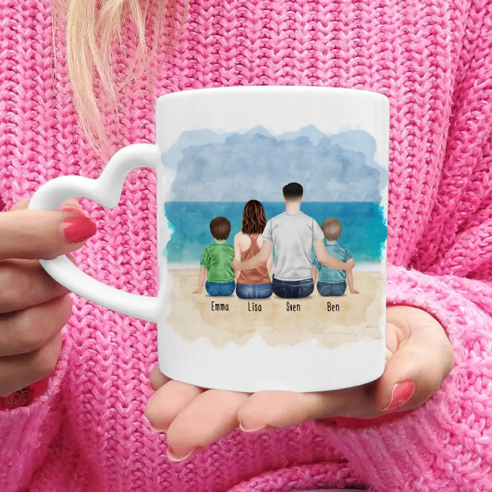 Personalisierte Tasse mit Vater (2 Kinder + 1 Teenangerin)