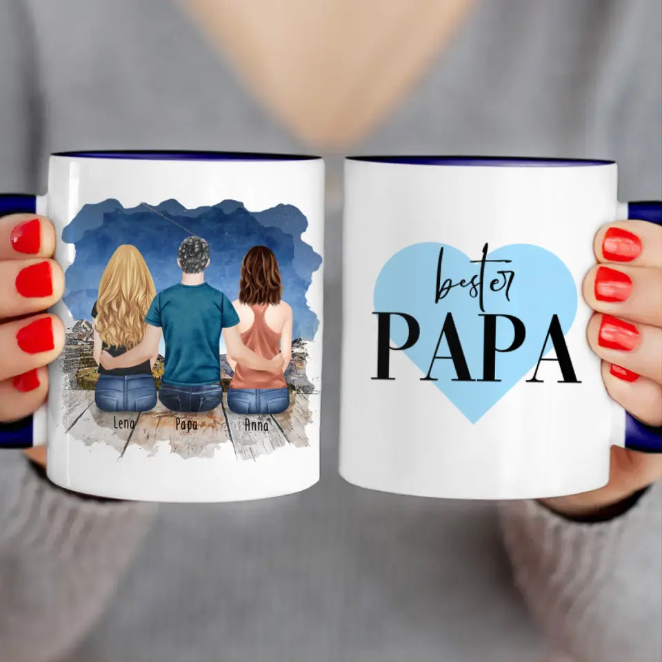 Personalisierte Tasse mit Vater/Tochter (2 Töchter)