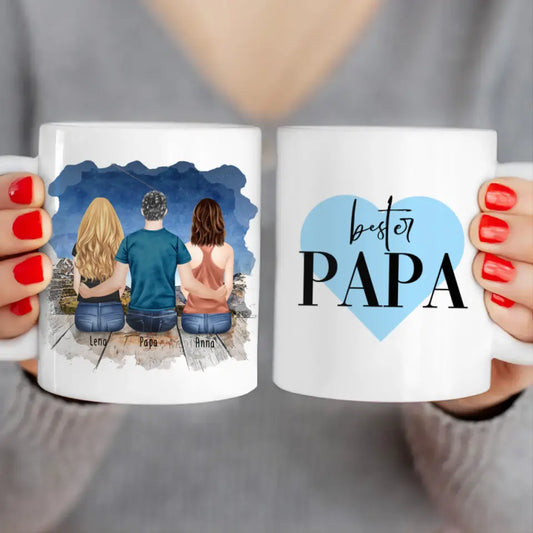 Personalisierte Tasse mit Vater/Tochter (2 Töchter)