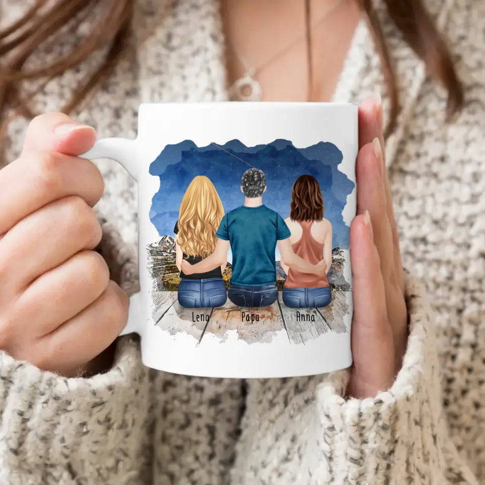 Personalisierte Tasse mit Vater/Tochter (2 Töchter)