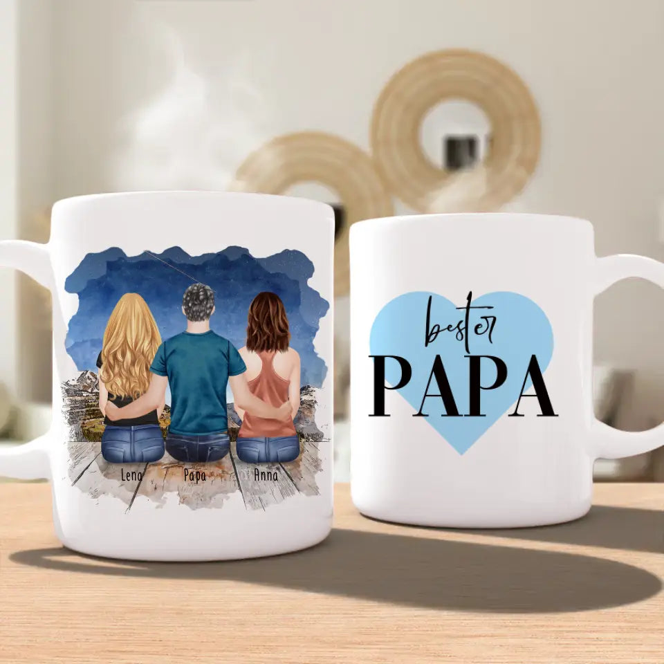 Personalisierte Tasse mit Vater/Tochter (2 Töchter)