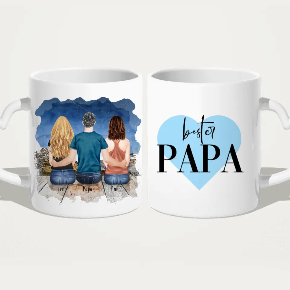 Personalisierte Tasse mit Vater/Tochter (2 Töchter)