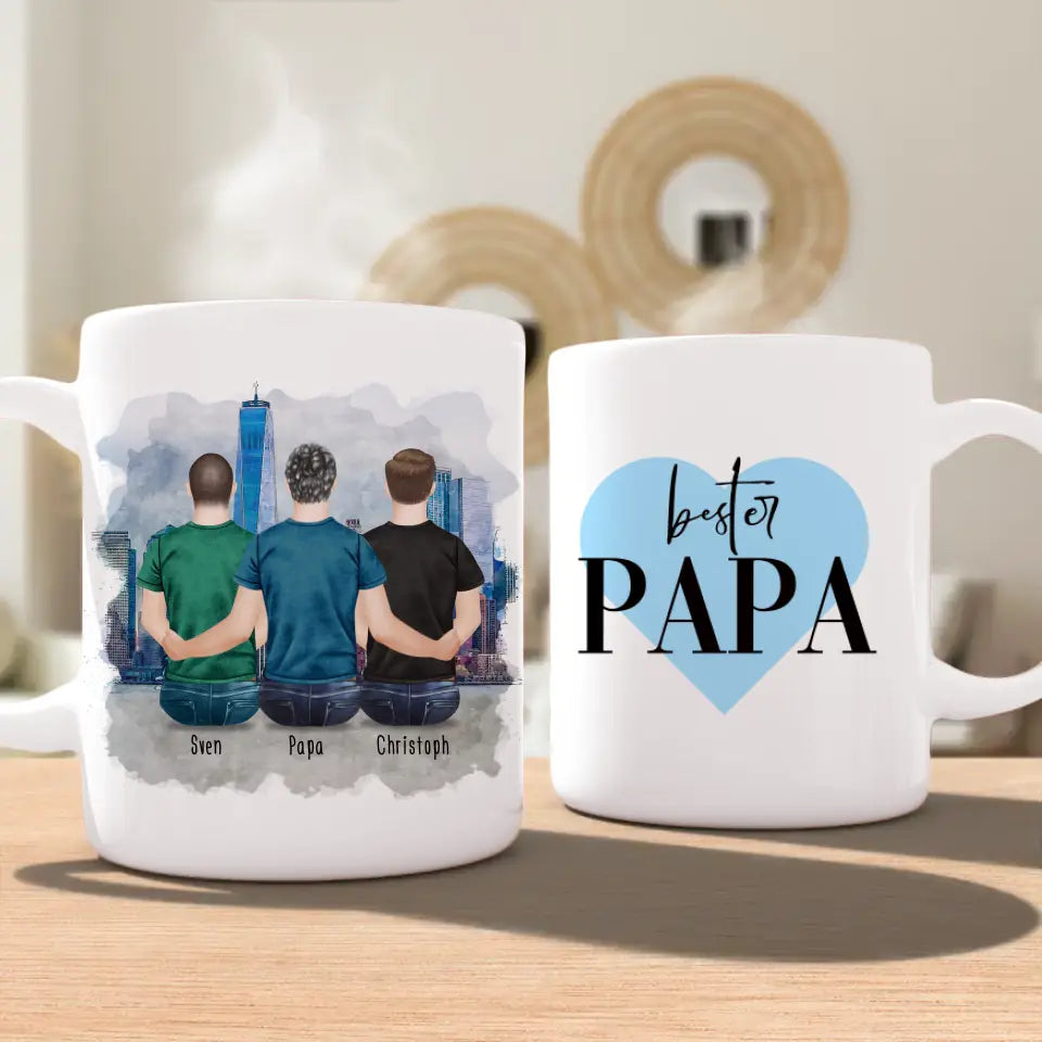 Personalisierte Tasse mit Vater/Sohn (2 Söhne)