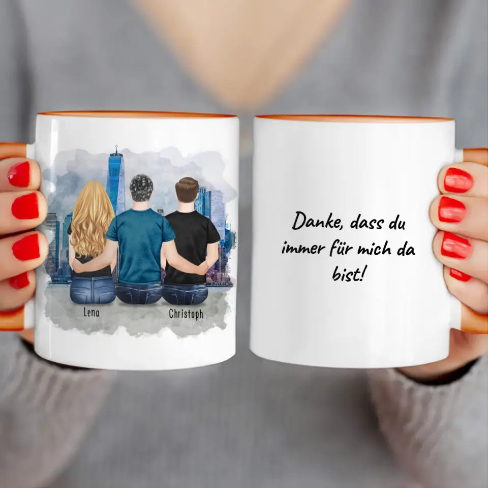 Personalisierte Tasse mit Vater/Tochter/Sohn (1 Tochter + 1 Sohn)