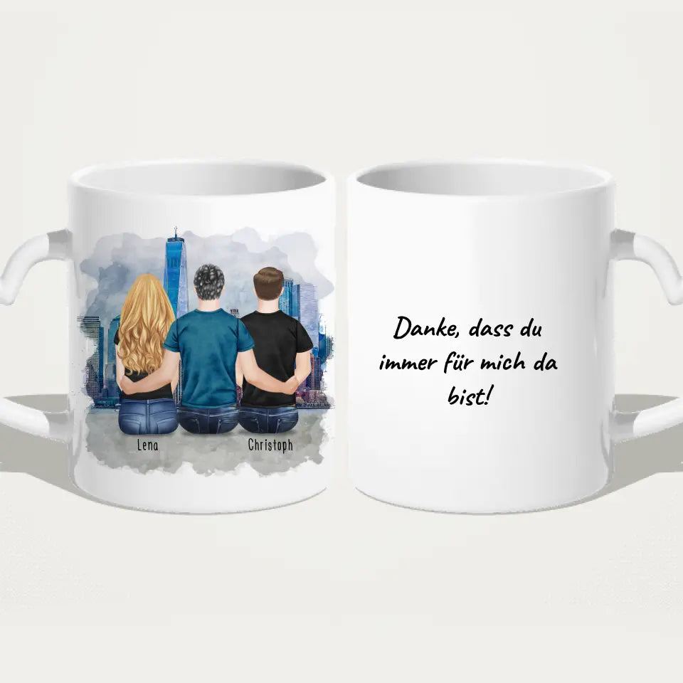 Personalisierte Tasse mit Vater/Tochter/Sohn (1 Tochter + 1 Sohn)