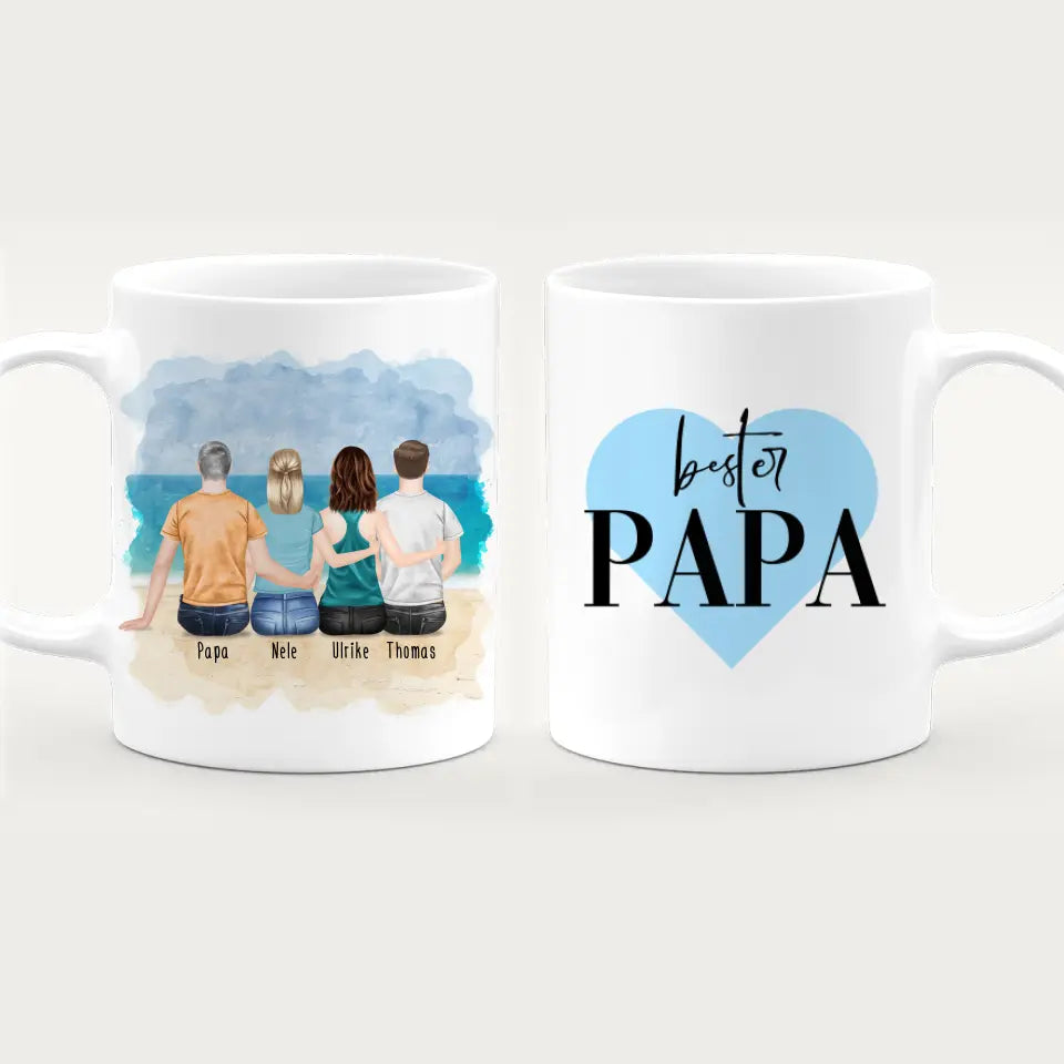 Personalisierte Tasse mit Vater/Tochter/Sohn (2 Töchter + 1 Sohn)