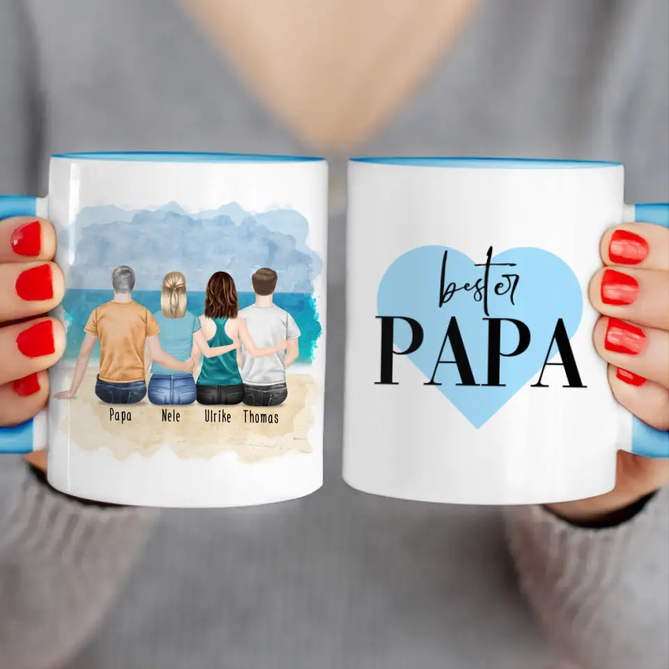 Personalisierte Tasse mit Vater/Tochter/Sohn (2 Töchter + 1 Sohn)