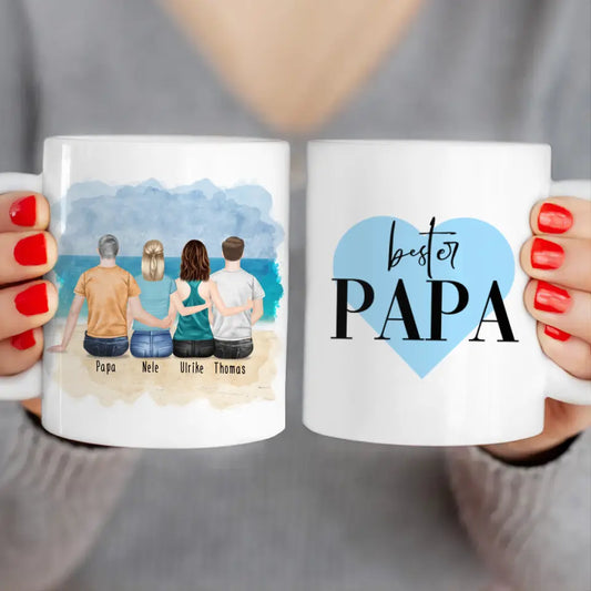 Personalisierte Tasse mit Vater/Tochter/Sohn (2 Töchter + 1 Sohn)