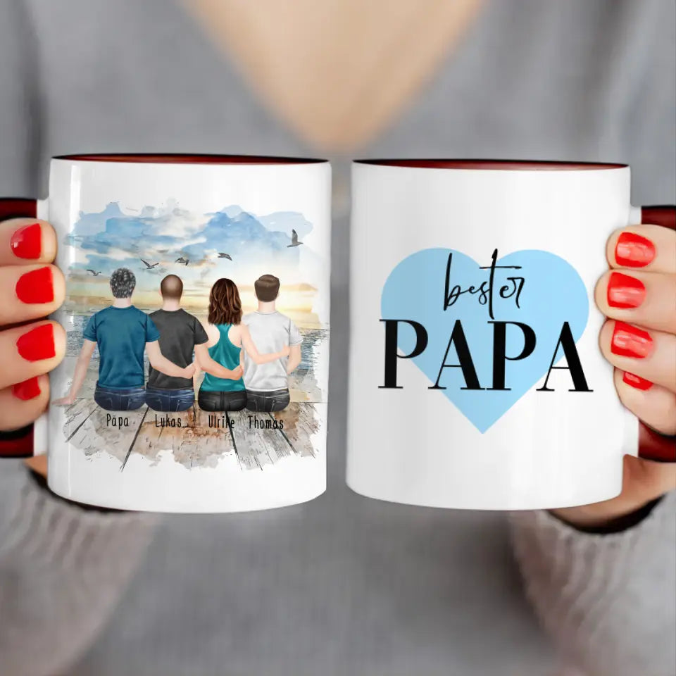 Personalisierte Tasse mit Vater/Tochter/Sohn (1 Tochter + 2 Söhne)