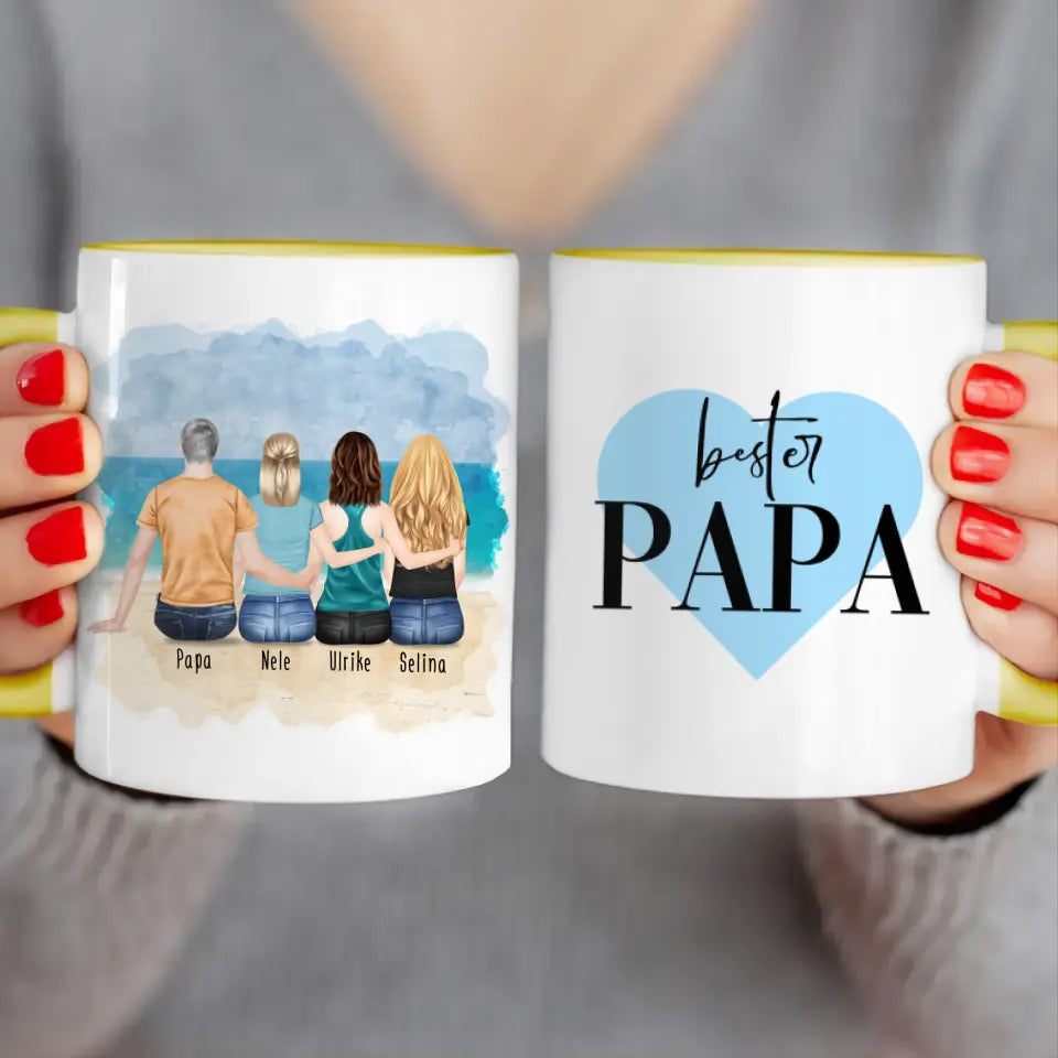 Personalisierte Tasse mit Vater/Tochter (3 Töchter)