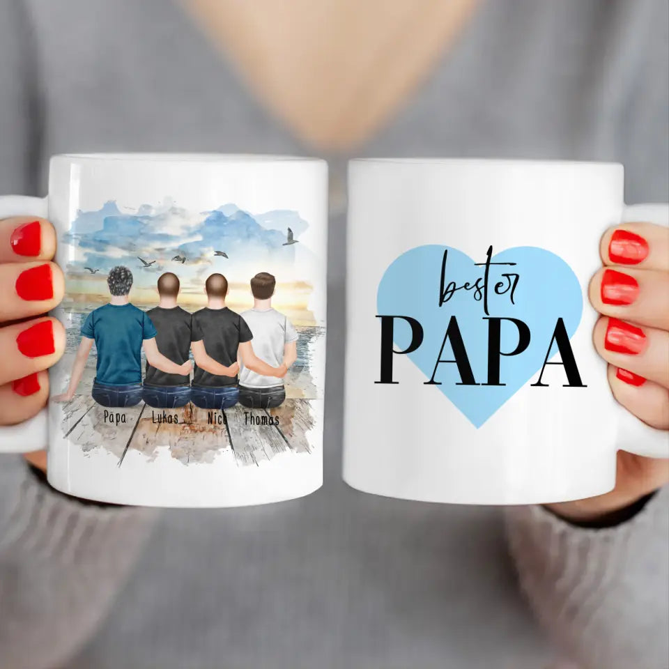 Personalisierte Tasse mit Vater/Sohn (3 Söhne)
