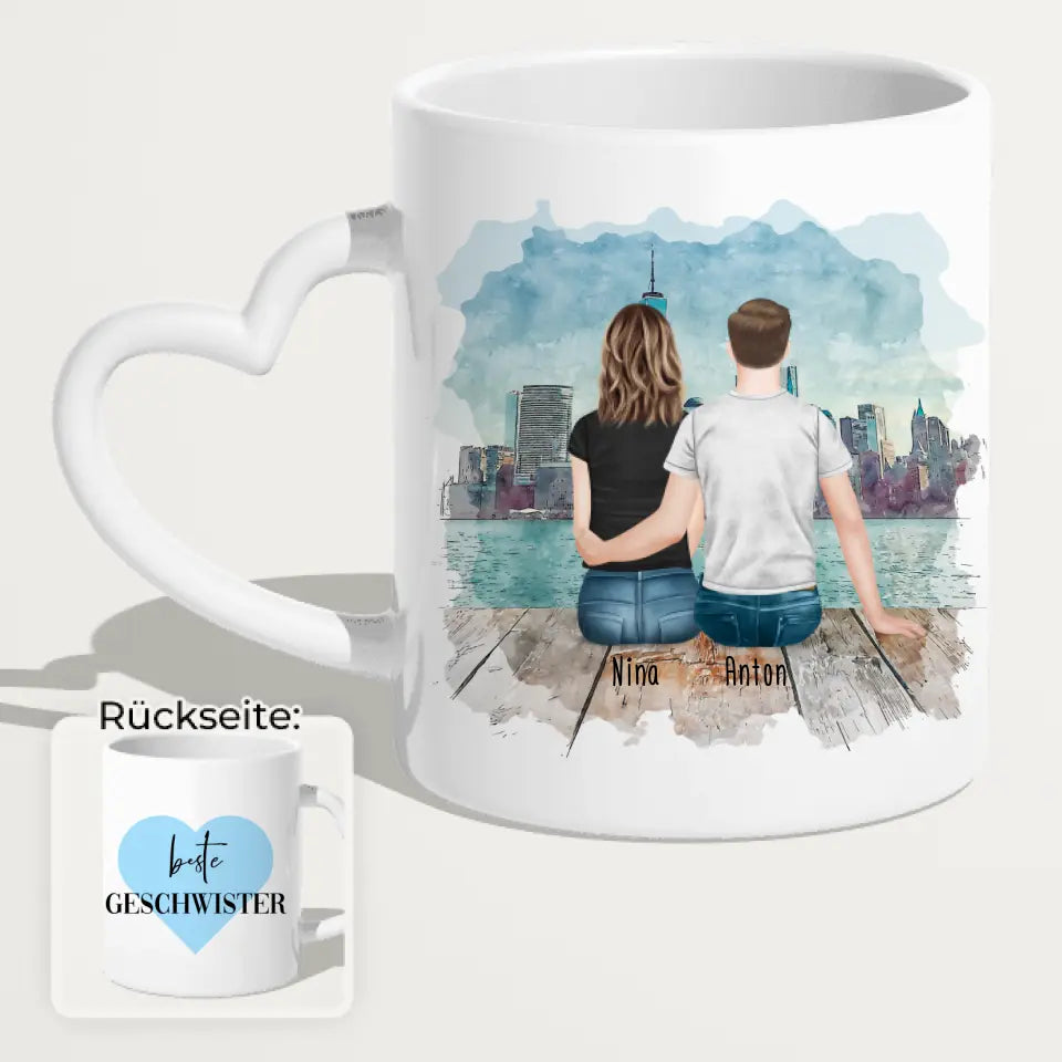 Personalisierte Tasse mit Bruder/Schwester (1 Schwester + 1 Bruder)