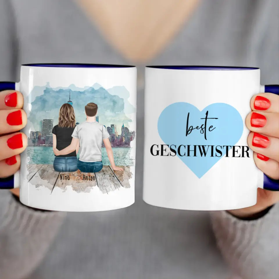 Personalisierte Tasse mit Bruder/Schwester (1 Schwester + 1 Bruder)