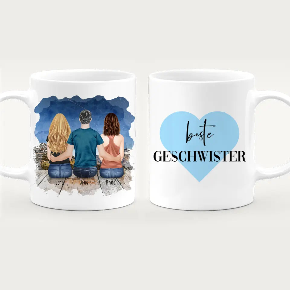 Personalisierte Tasse mit Bruder/Schwester (2 Schwester + 1 Bruder)