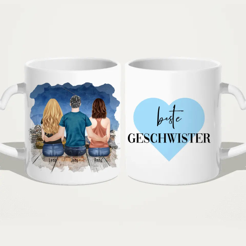 Personalisierte Tasse mit Bruder/Schwester (2 Schwester + 1 Bruder)