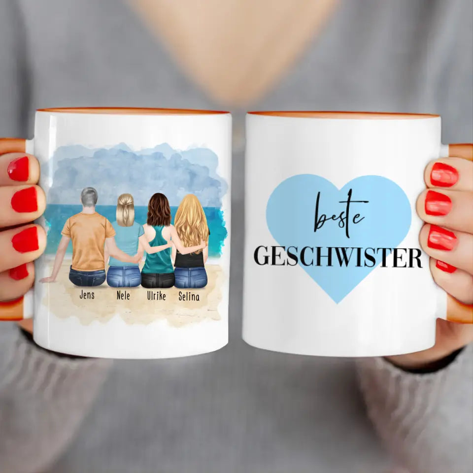 Personalisierte Tasse mit Bruder/Schwester (3 Schwestern + 1 Bruder)