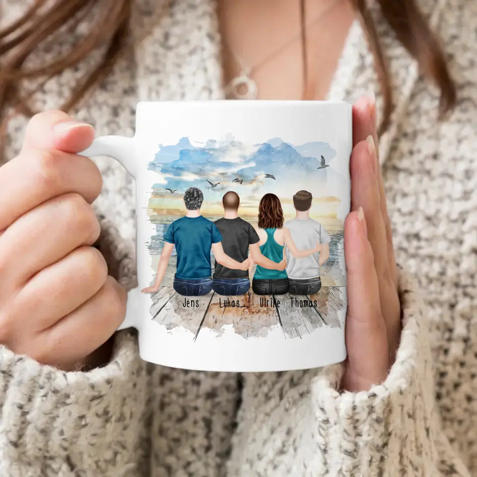 Personalisierte Tasse mit Bruder/Schwester (1 Schwester + 3 Brüder)