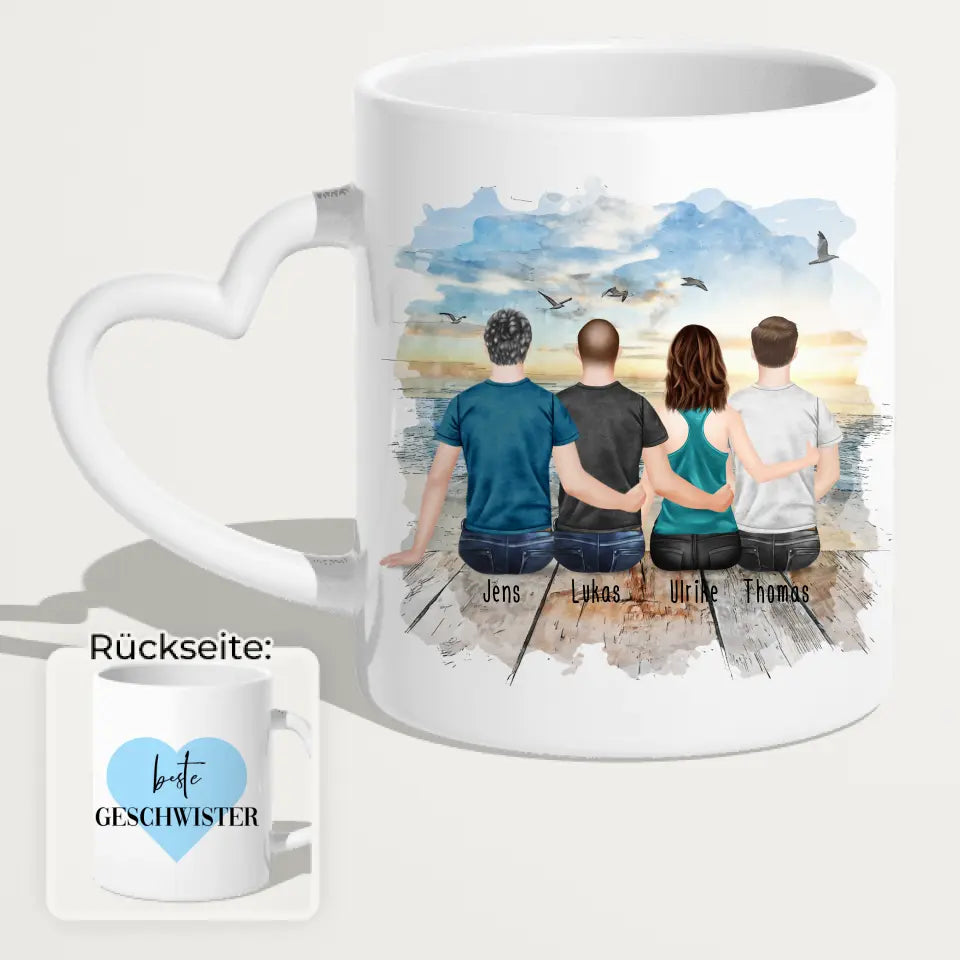 Personalisierte Tasse mit Bruder/Schwester (1 Schwester + 3 Brüder)