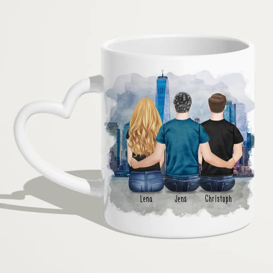 Personalisierte Tasse mit Bruder/Schwester (1 Schwester + 2 Brüder)