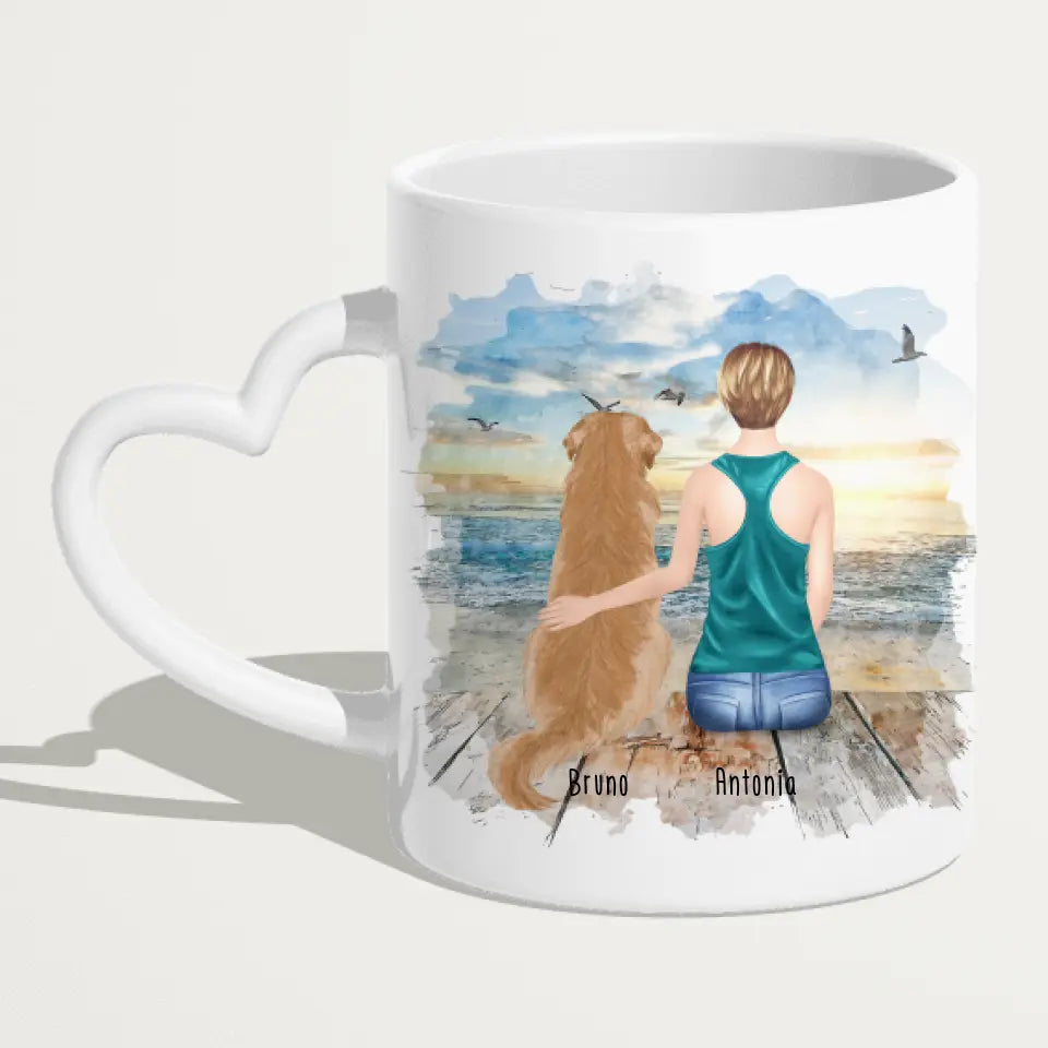 Personalisierte Tasse mit Hund und Frau (1 Hund + 1 Frau)