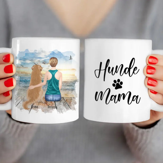 Personalisierte Tasse mit Hund und Frau (1 Hund + 1 Frau)