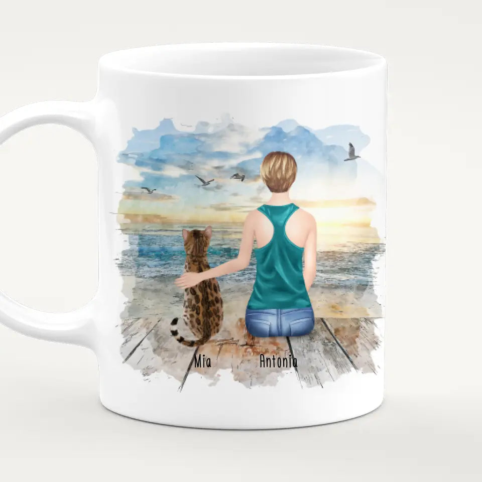 Personalisierte Tasse mit Katze und Frau (1 Katze + 1 Frau)