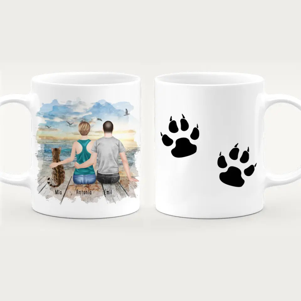 Personalisierte Tasse mit Pärchen und 1 Katze