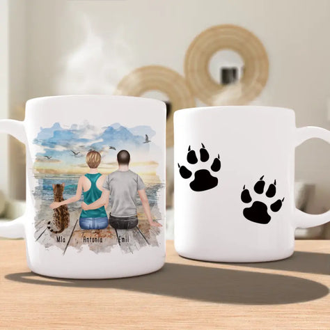 Personalisierte Tasse mit Pärchen und 1 Katze