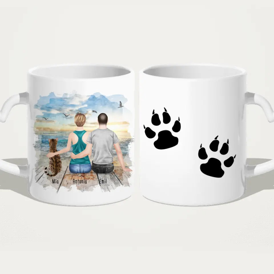 Personalisierte Tasse mit Pärchen und 1 Katze