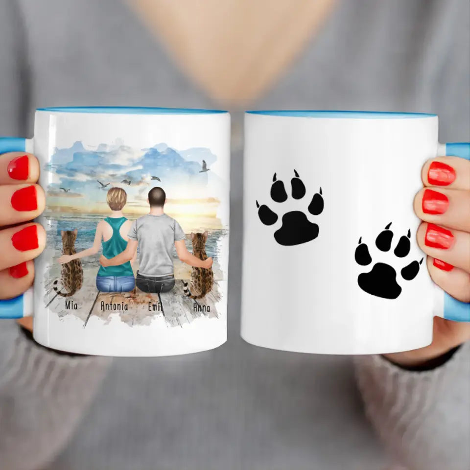 Personalisierte Tasse mit Pärchen und 2 Katzen