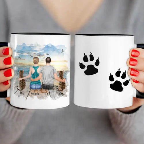 Personalisierte Tasse mit Pärchen und 2 Katzen