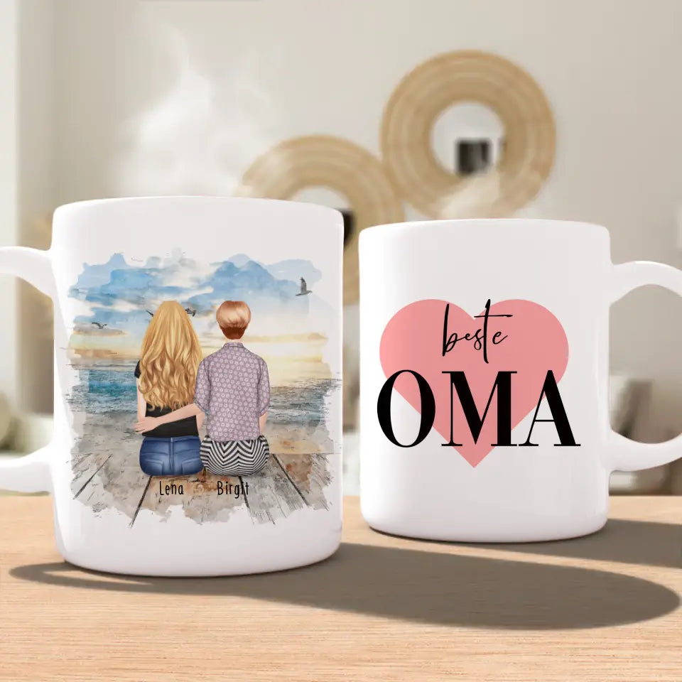 Personalisierte Tasse für Oma (1 Frau + 1 Oma)