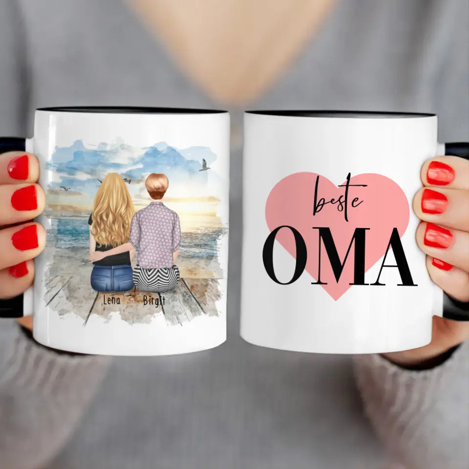 Personalisierte Tasse für Oma (1 Frau + 1 Oma)