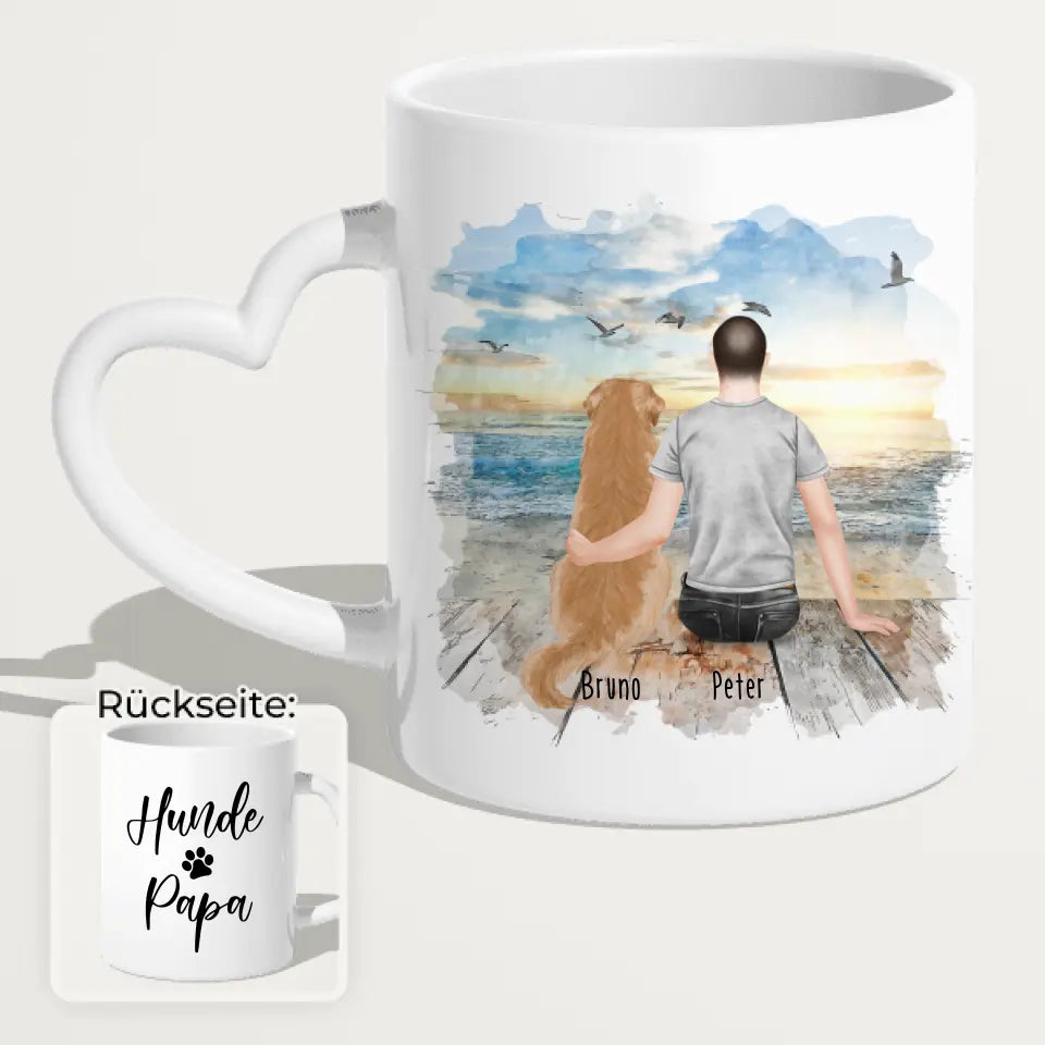 Personalisierte Tasse mit Hund und Mann (1 Hund + 1 Mann)