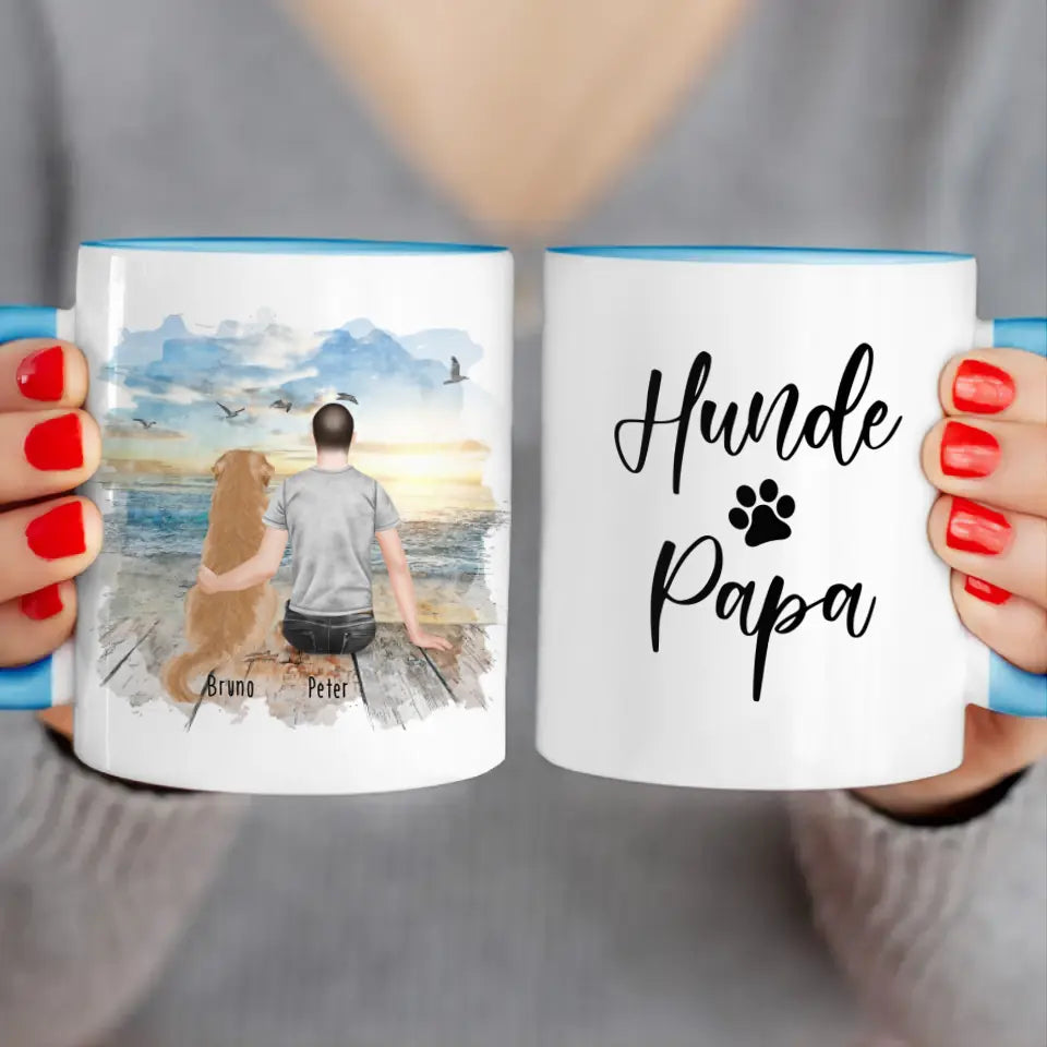 Personalisierte Tasse mit Hund und Mann (1 Hund + 1 Mann)