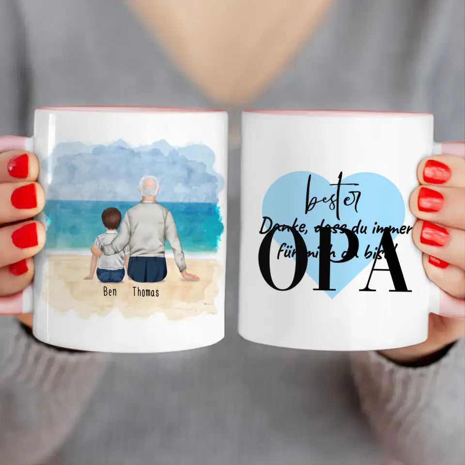 Personalisierte Tasse für Opa (1 Kind + 1 Opa)